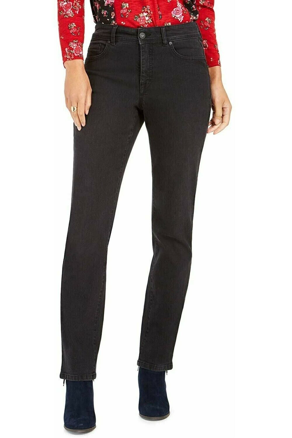 Calça jeans feminina estilo &amp; co com controle de barriga e perna reta, preta, tamanho 18