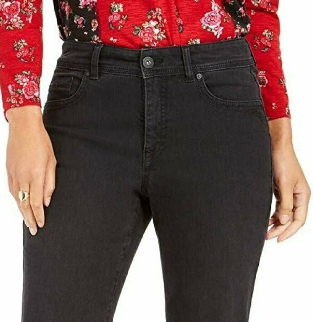 Calça jeans feminina estilo &amp; co com controle de barriga e perna reta, preta, tamanho 18