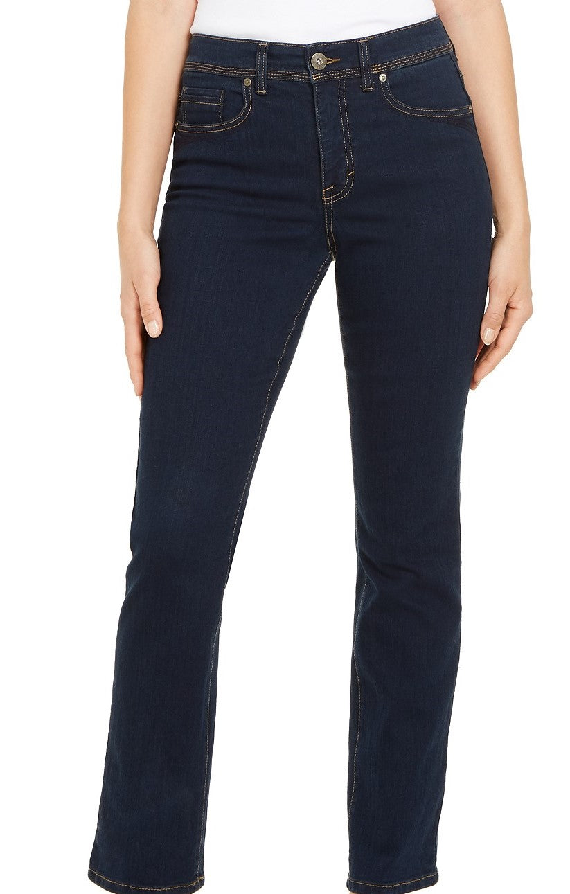 Calça jeans feminina estilo &amp; co com controle de barriga e perna reta, preta, tamanho 8