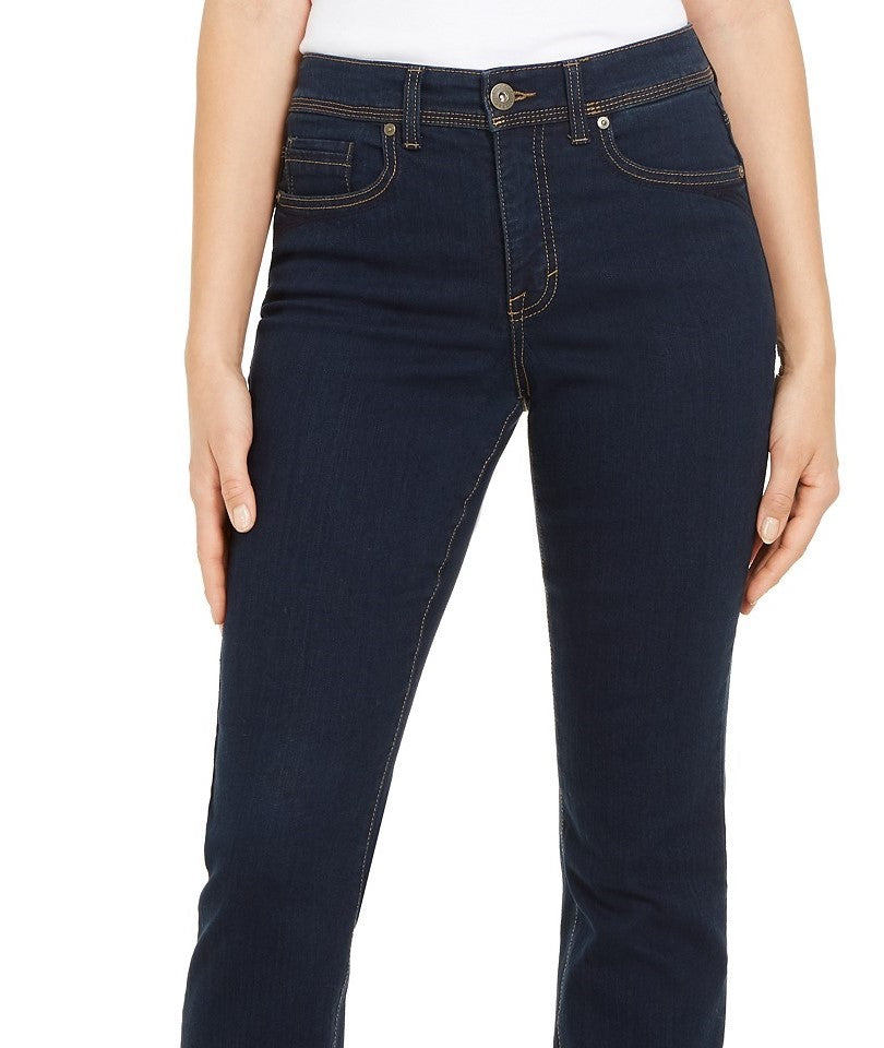Calça jeans feminina estilo &amp; co com controle de barriga e perna reta, preta, tamanho 8