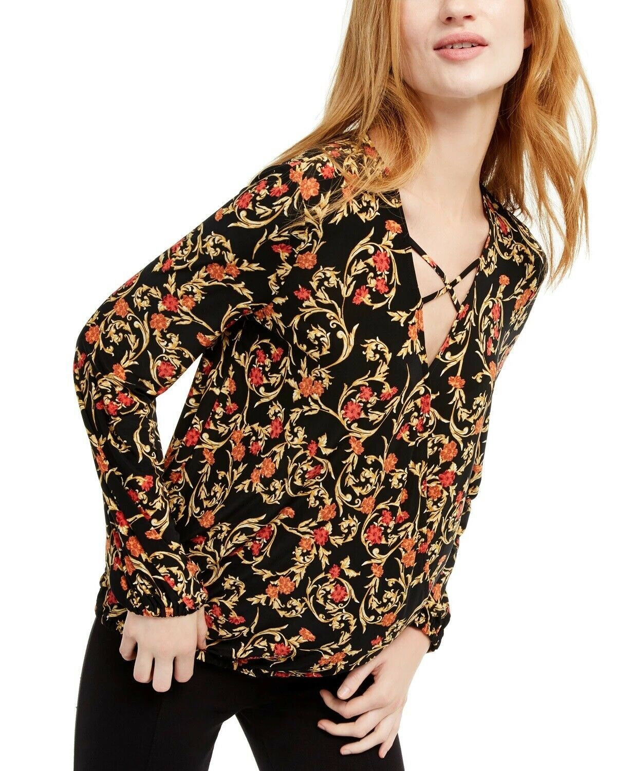 Blusa feminina com sobrepeliz cruzado da INC International Concepts, preta, tamanho pequeno