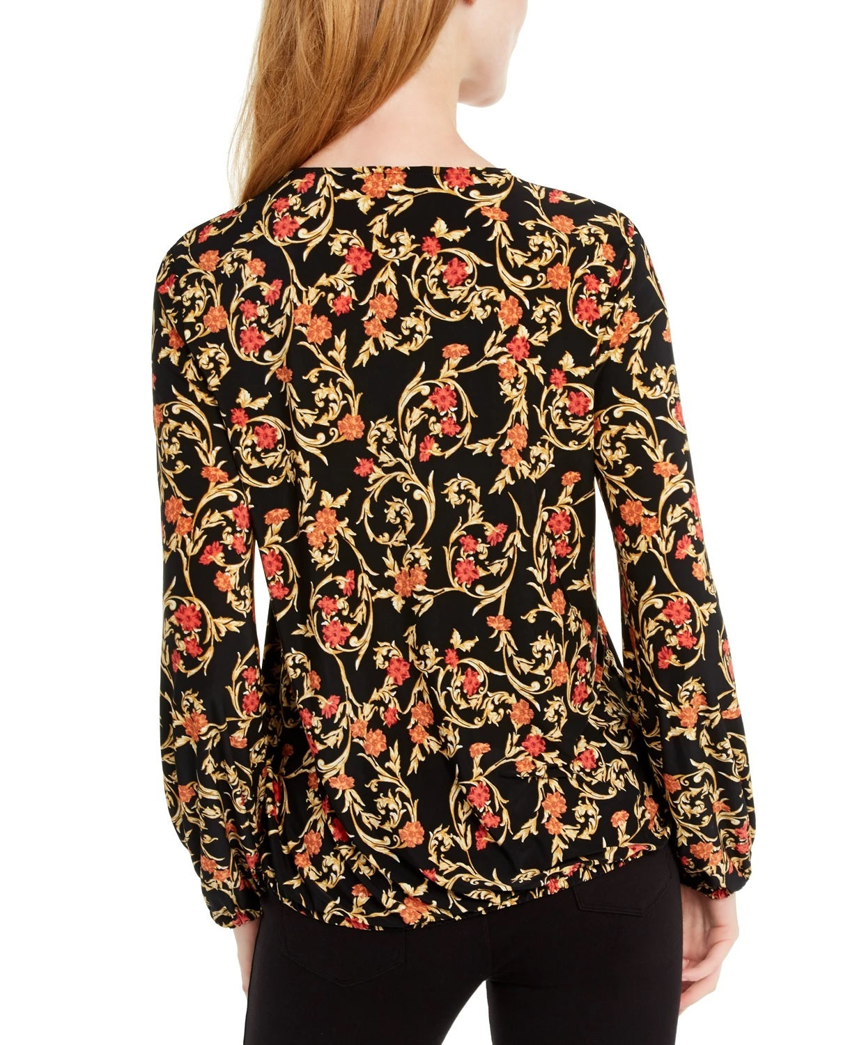 Blusa feminina com sobrepeliz cruzado da INC International Concepts, preta, tamanho pequeno