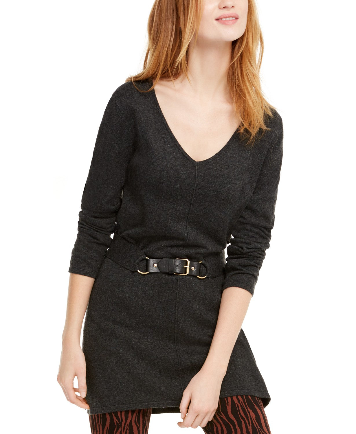 Suéter túnica com cinto feminino INC International Concepts cinza tamanho pequeno