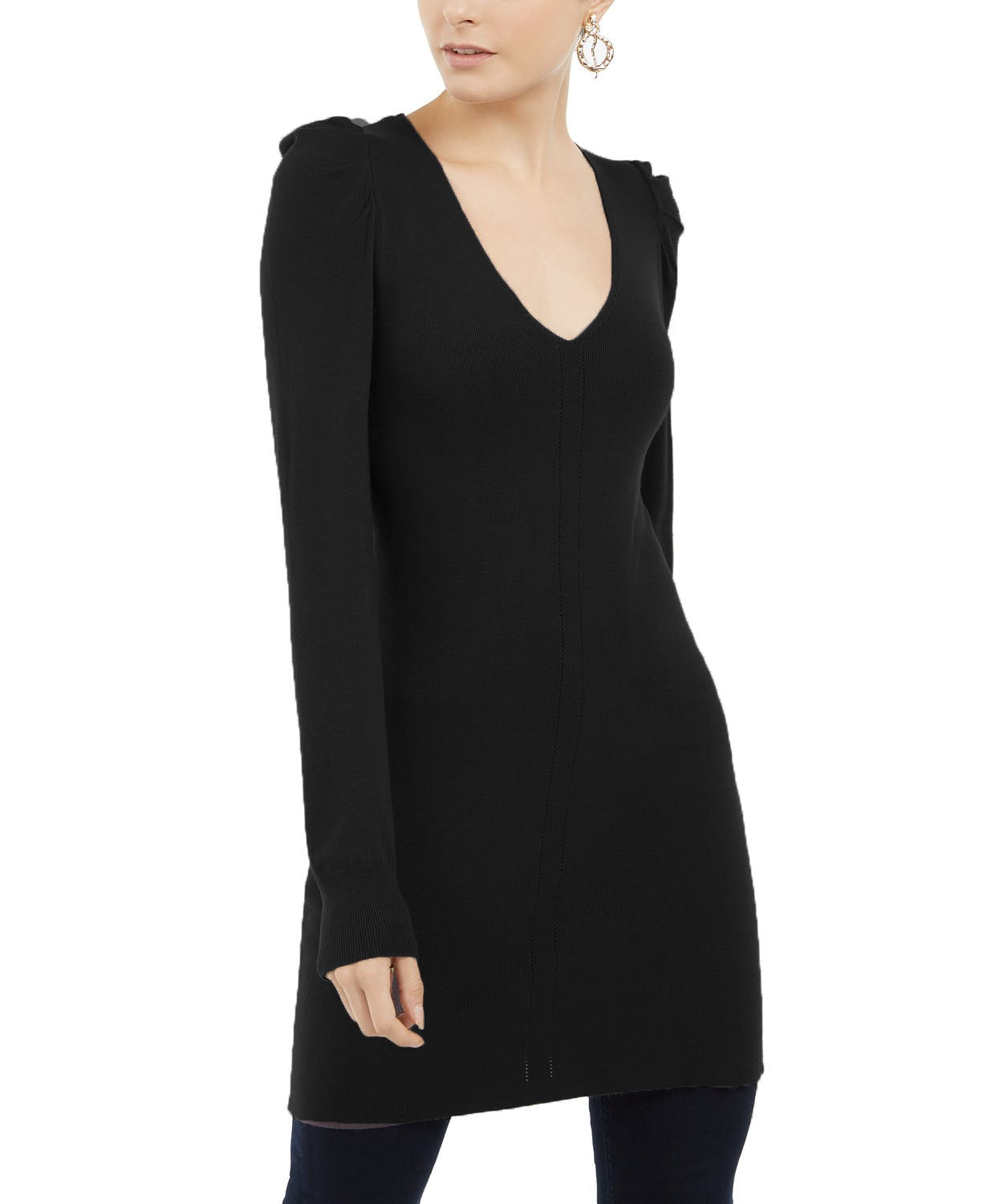 Túnica suéter feminina com manga bufante INC International Concepts, preta, tamanho 2, extra grande