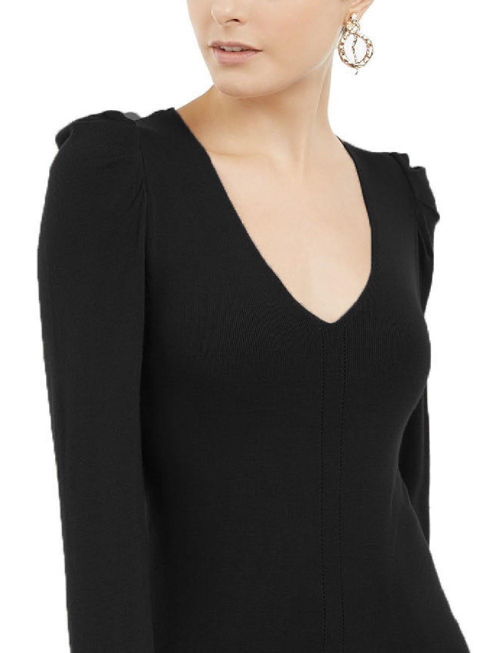 Túnica suéter feminina com manga bufante INC International Concepts, preta, tamanho 2, extra grande