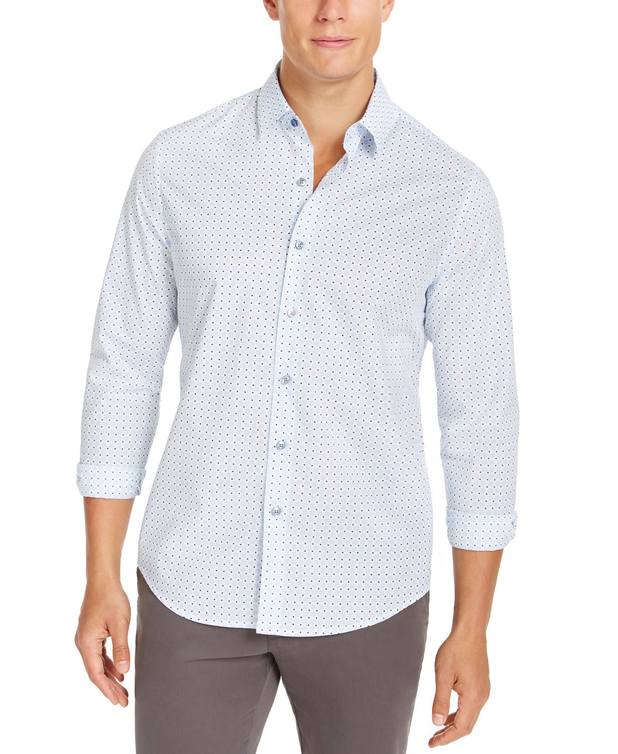 Camisa masculina com estampa de foulard elástico Tasso Elba, azul, tamanho médio