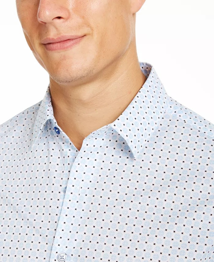 Camisa masculina com estampa de foulard elástico Tasso Elba, azul, tamanho médio