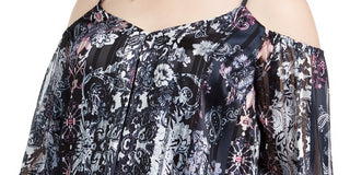 INC International Concepts Top feminino plus size estampado com ombros descobertos, azul marinho, tamanho 2X
