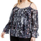 INC International Concepts Top feminino plus size estampado com ombros descobertos Cordelia Patch tamanho 1X