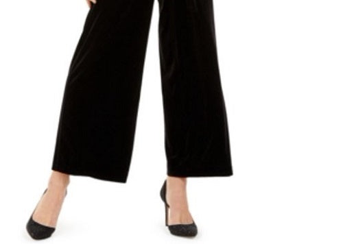 Calça feminina de veludo com perna larga Paperbag da INC International Concepts, preta, tamanho médio