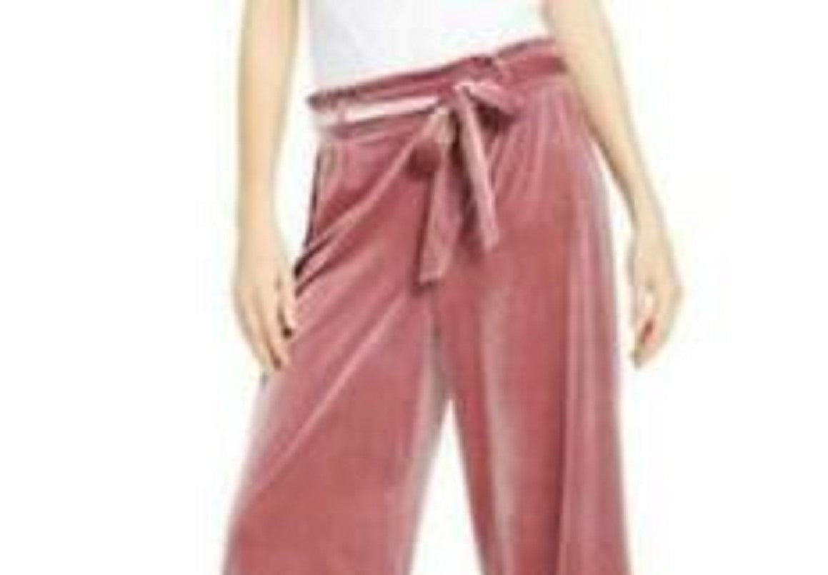 Calça feminina de veludo com perna larga e bolso tipo saco, INC International Concepts, rosa, tamanho extra grande