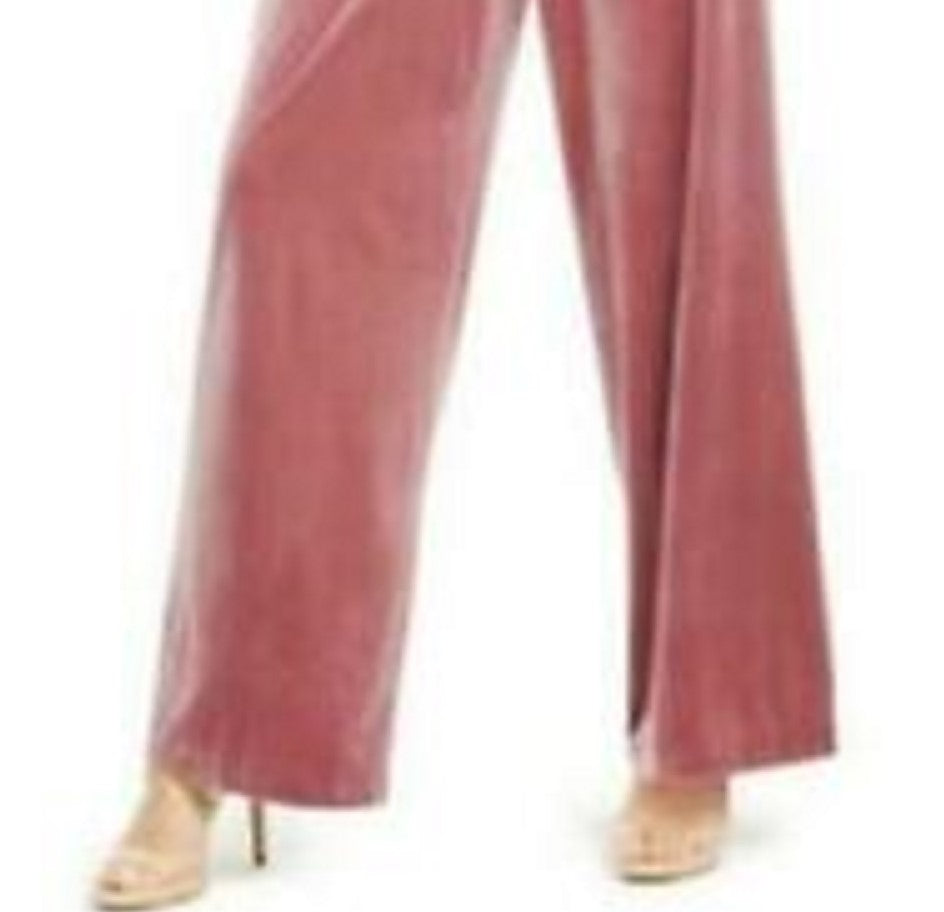 Calça feminina de veludo com perna larga e bolso tipo saco, INC International Concepts, rosa, tamanho extra grande