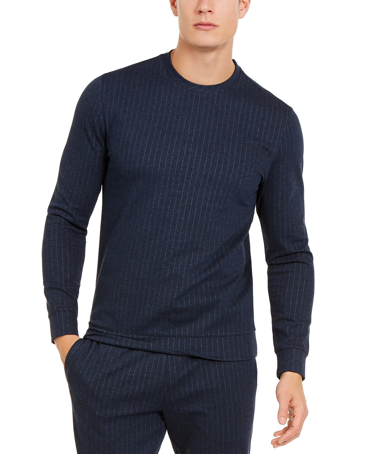 Moletom Alfani Masculino Classic-Fit Stretch Stripe Knit Azul Marinho Tamanho Médio