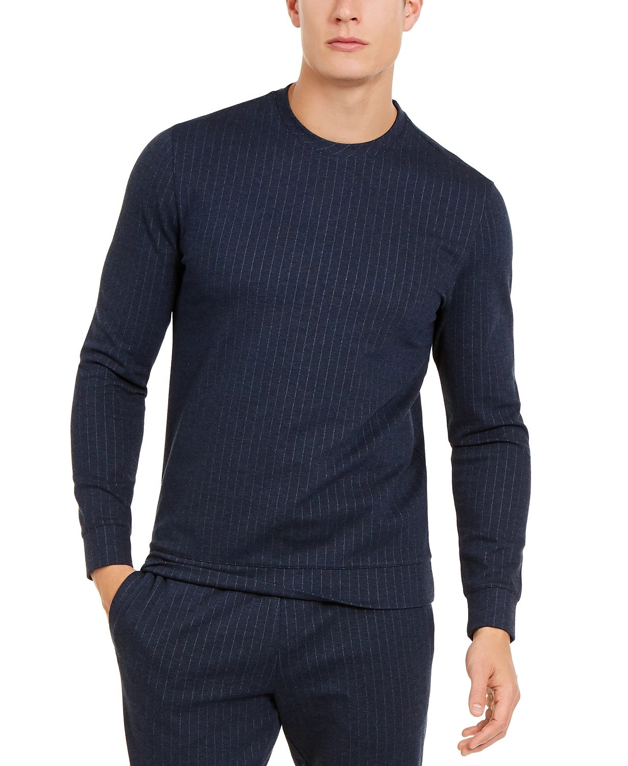 Moletom Alfani Masculino Classic-Fit Stretch Stripe Knit Azul Marinho Tamanho XXG