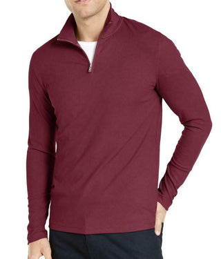 Pulôver masculino Alfani leve canelado com zíper de um quarto, vermelho escuro, tamanho 3 extra grande