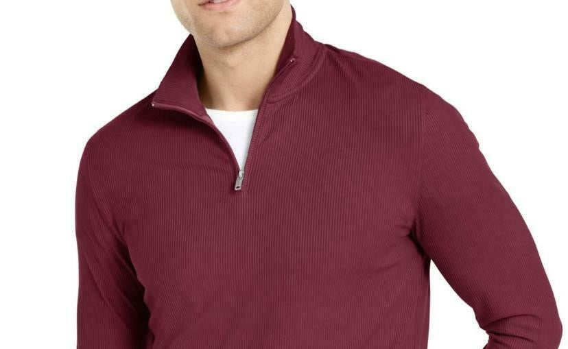 Pulôver masculino Alfani leve canelado com zíper de um quarto, vermelho escuro, tamanho 3 extra grande