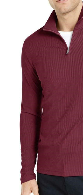 Pulôver masculino Alfani leve canelado com zíper de um quarto, vermelho escuro, tamanho 3 extra grande