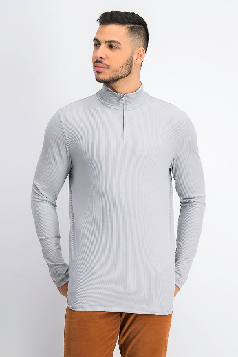 Pulôver masculino Alfani leve canelado com zíper de um quarto, cinza, tamanho XX-G