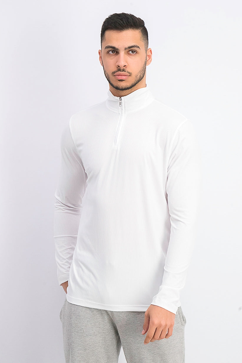 Pulôver masculino Alfani leve canelado com zíper de um quarto, branco, tamanho extra grande