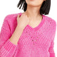 Suéter feminino Bar III de chenille com decote em V, rosa, tamanho extra grande