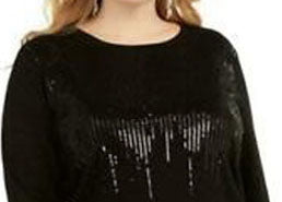Suéter feminino plus size com lantejoulas e gola redonda, preto, tamanho 0X, da INC International Concepts