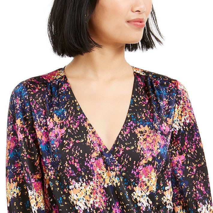 Body feminino Bar III com sobrepeliz estampado em confete, preto, tamanho pequeno