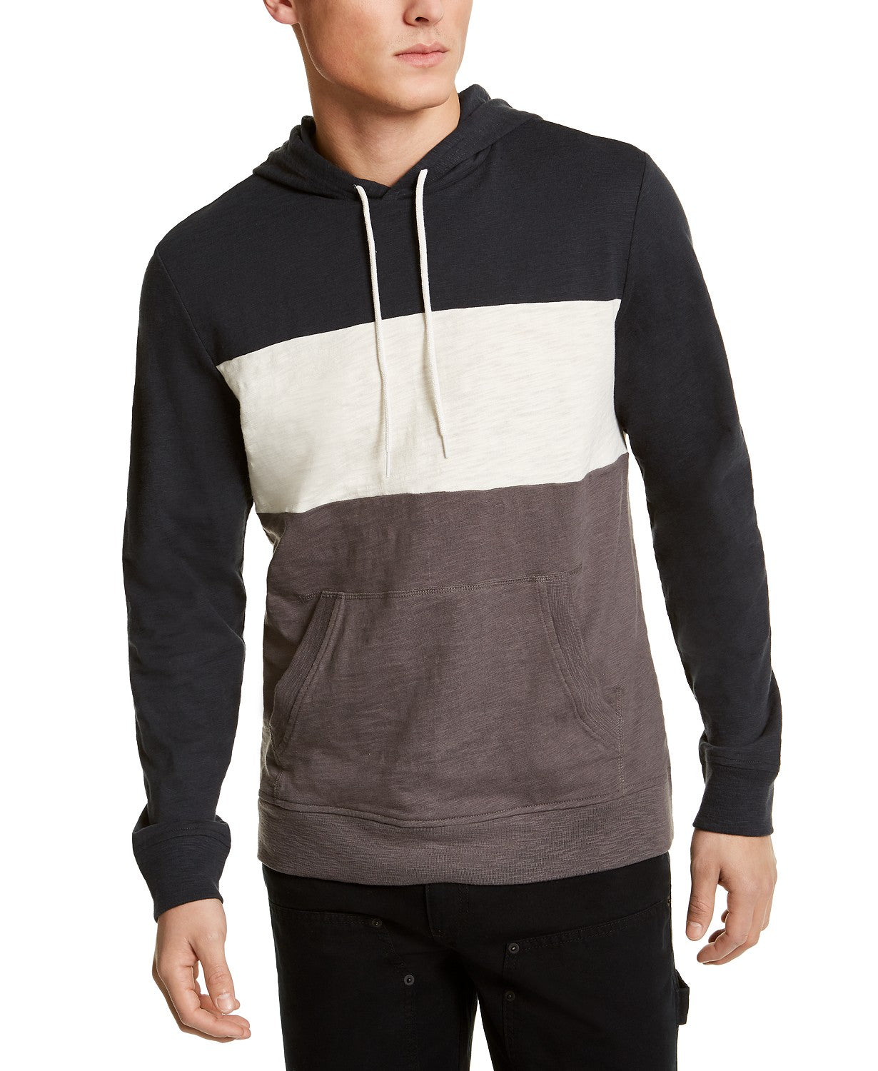 Moletom com capuz masculino Sun + Stone Colorblocked, tamanho grande, carvão