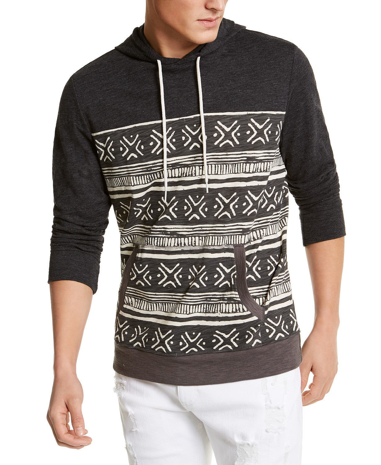 Moletom com capuz listrado masculino Sun + Stone, preto, tamanho pequeno