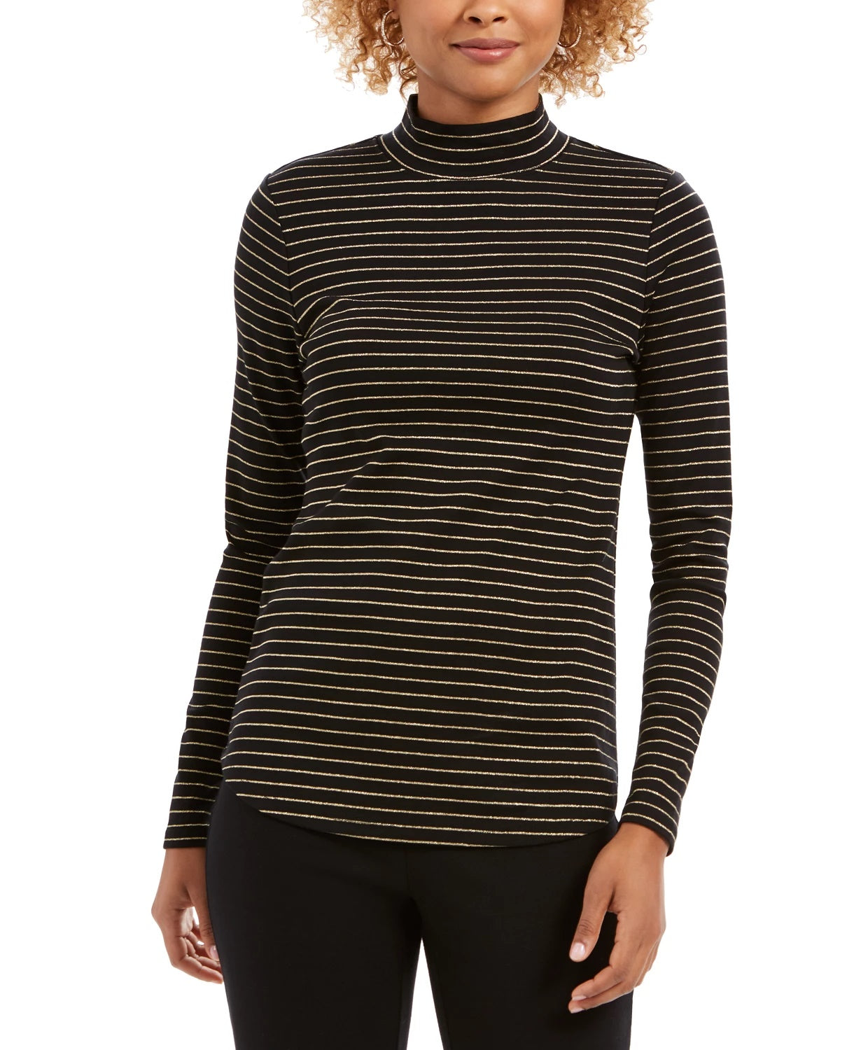 Blusa feminina listrada com gola falsa, preta, tamanho XX-G, da Charter Club