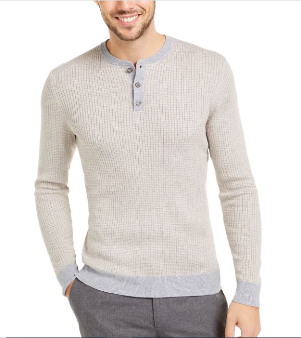 Camisa Henley listrada luxuosa masculina Tasso Elba, bege, tamanho extragrande