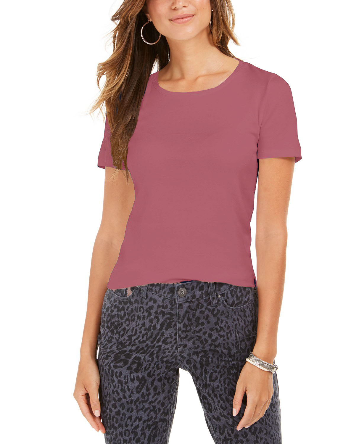 Camiseta feminina com decote redondo Style &amp; Co, tamanho médio, laranja, pequeno