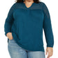 Top feminino plus size com acabamento em crochê estilo &amp; co, azul, tamanho XXX-G