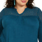 Top feminino plus size com acabamento em crochê estilo &amp; co, azul, tamanho XXX-G