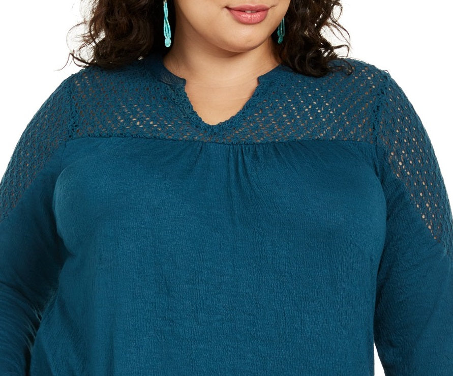 Top feminino plus size com acabamento em crochê estilo &amp; co, azul, tamanho XXX-G