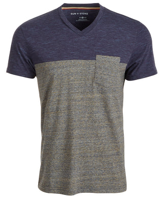 Camiseta masculina Sun + Stone Aiden Pieced Patch Pocket, azul marinho, tamanho pequeno