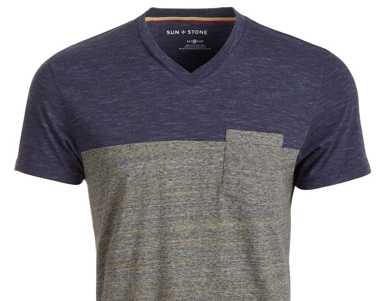 Camiseta masculina Sun + Stone Aiden Pieced Patch Pocket, azul marinho, tamanho pequeno