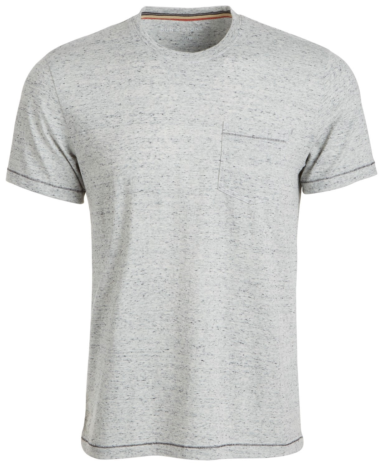 Camiseta masculina Sun + Stone Blair com gola contrastante e costura, tamanho grande, branca