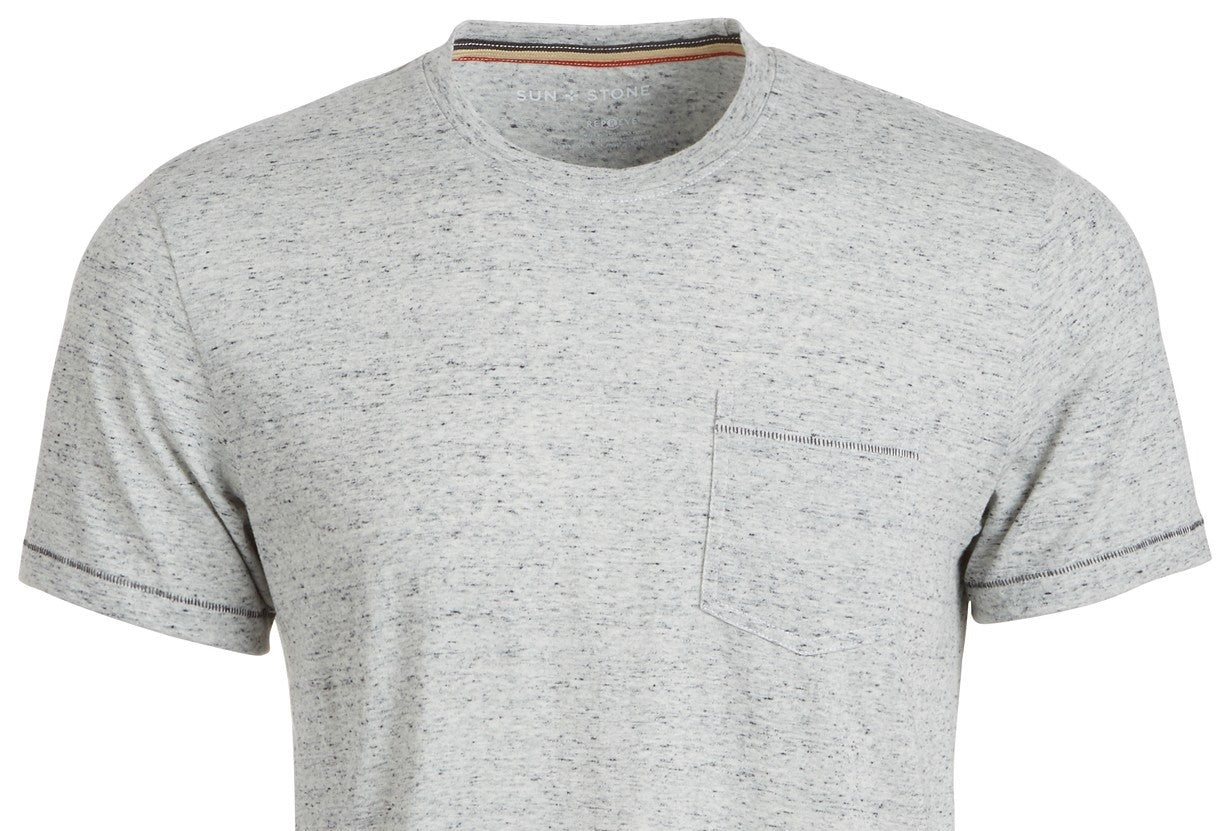 Camiseta masculina Sun + Stone Blair com gola contrastante e costura, tamanho grande, branca