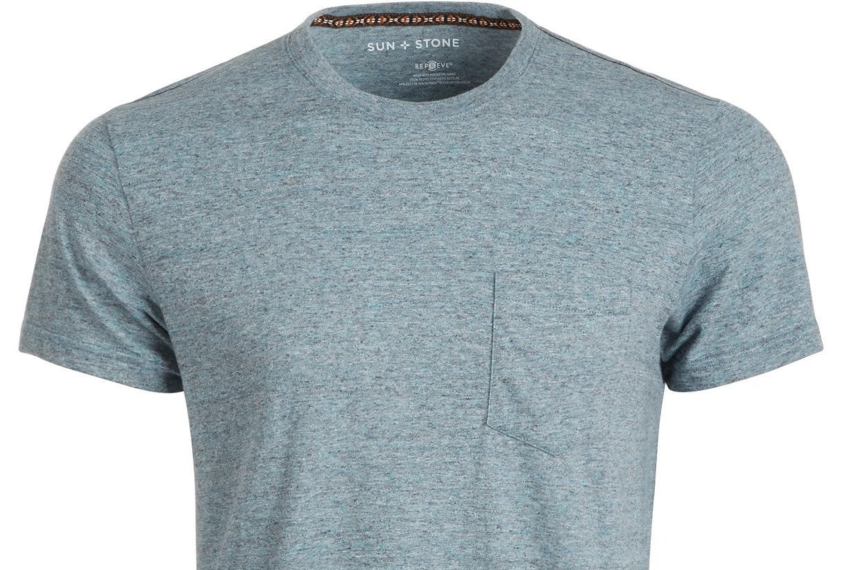 Camiseta masculina Sun + Stone Devin Contrast Chain Stitch, tamanho grande, azul marinho