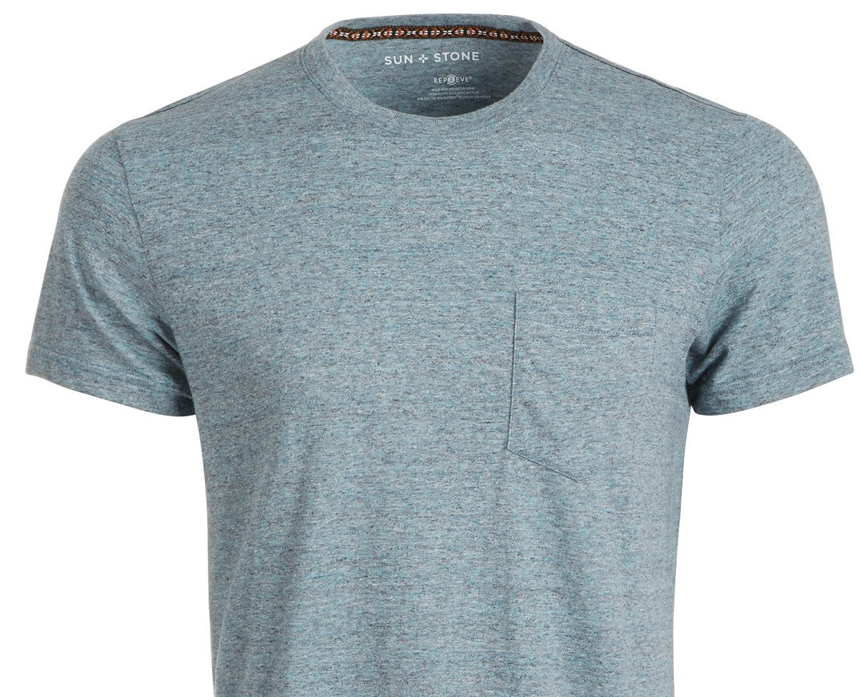 Camiseta masculina Sun + Stone Devin Contrast Chain Stitch, azul marinho, tamanho médio
