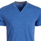Camiseta masculina Sun + Stone Eden com gola dividida, azul, tamanho médio