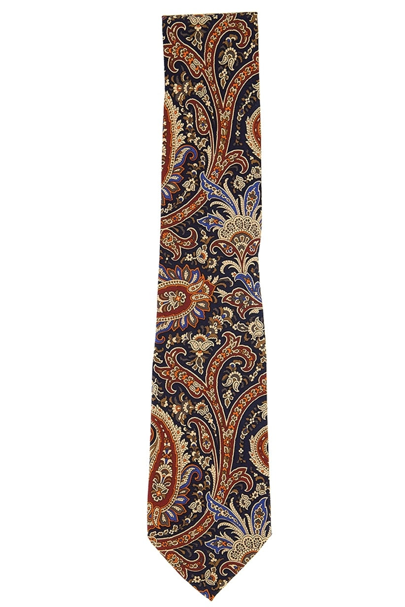 Gravata masculina Tasso Elba Rocco Paisley azul marinho tamanho regular