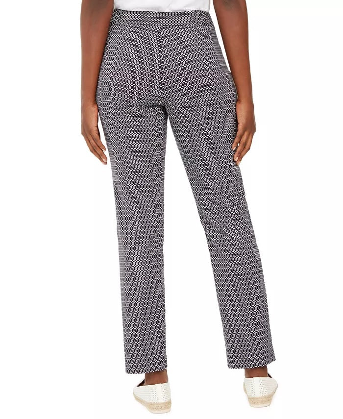 Calças femininas JM Collection Jacquard Pull-On Azul Tamanho Médio