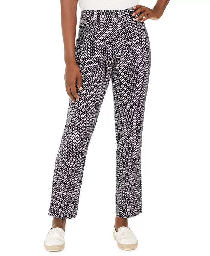 Calças femininas JM Collection Jacquard Pull-On Azul Tamanho P