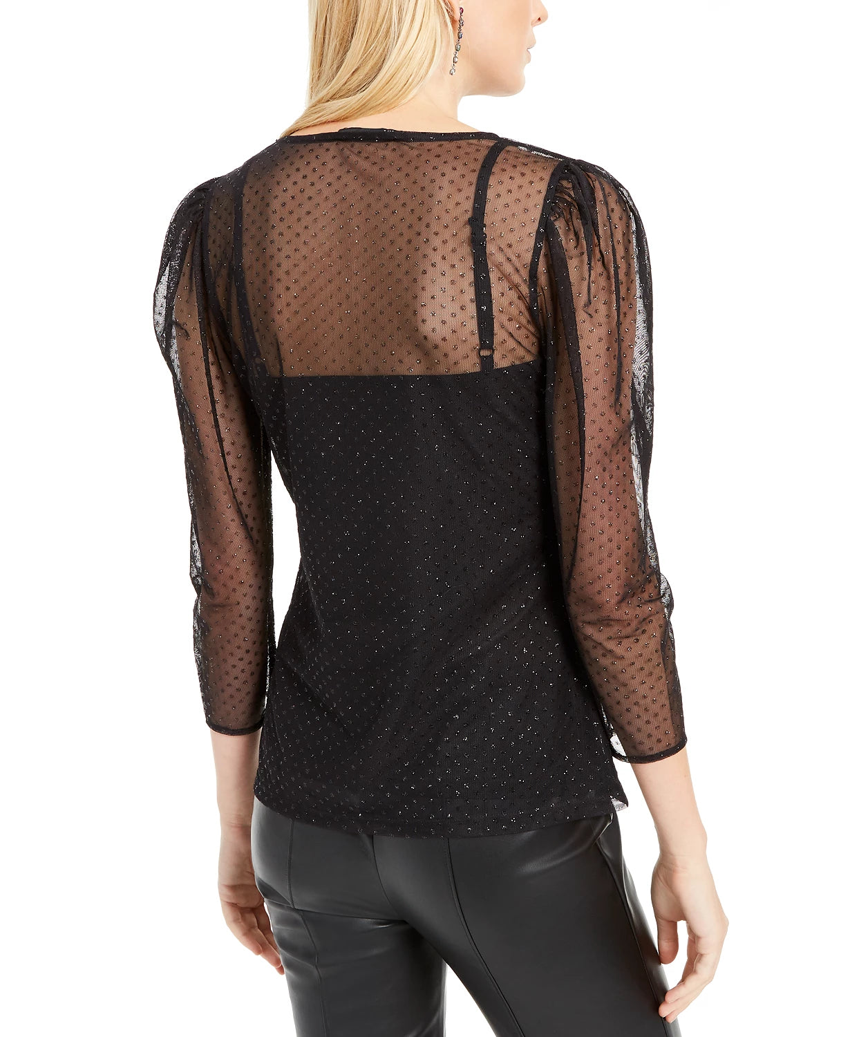 Blusa de malha com bolinhas brilhantes feminina INC International Concepts, preta, tamanho X-S
