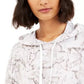 Bar III Moletom com capuz feminino com estampa de mármore, branco, tamanho grande