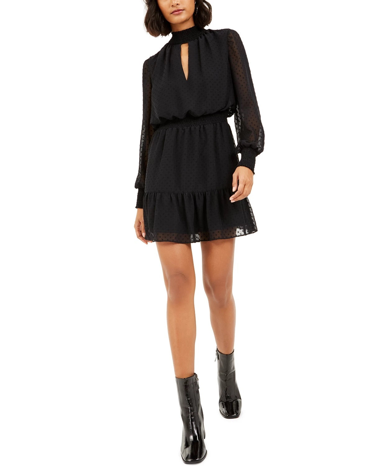 Vestido Feminino Bar III Swiss-Dot Keyhole Preto Tamanho X-S