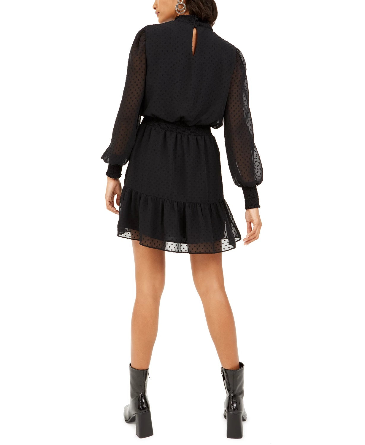 Vestido Feminino Bar III Swiss-Dot Keyhole Preto Tamanho X-S