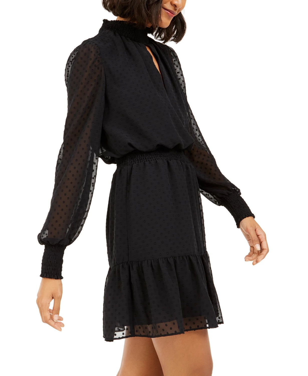 Vestido Feminino Bar III Swiss-Dot Keyhole Preto Tamanho X-S