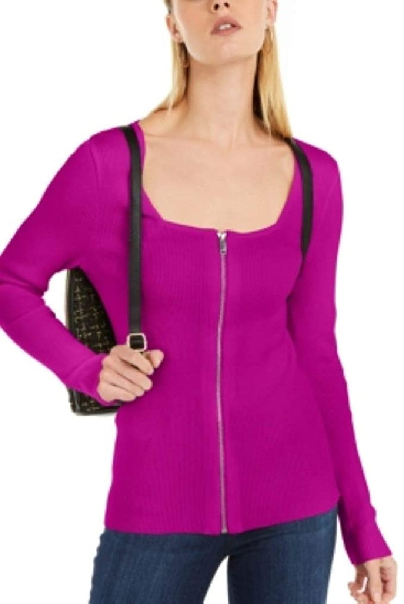Suéter feminino com gola quadrada e zíper frontal, tamanho extra grande, da INC International Concepts